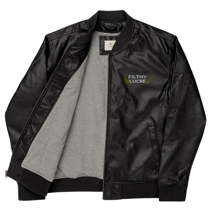 INFINITELY INFAMOUS INAUGURAL FAUX LEATHER BOMBER JACKET