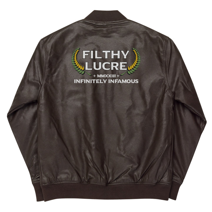 INFINITELY INFAMOUS INAUGURAL FAUX LEATHER BOMBER JACKET