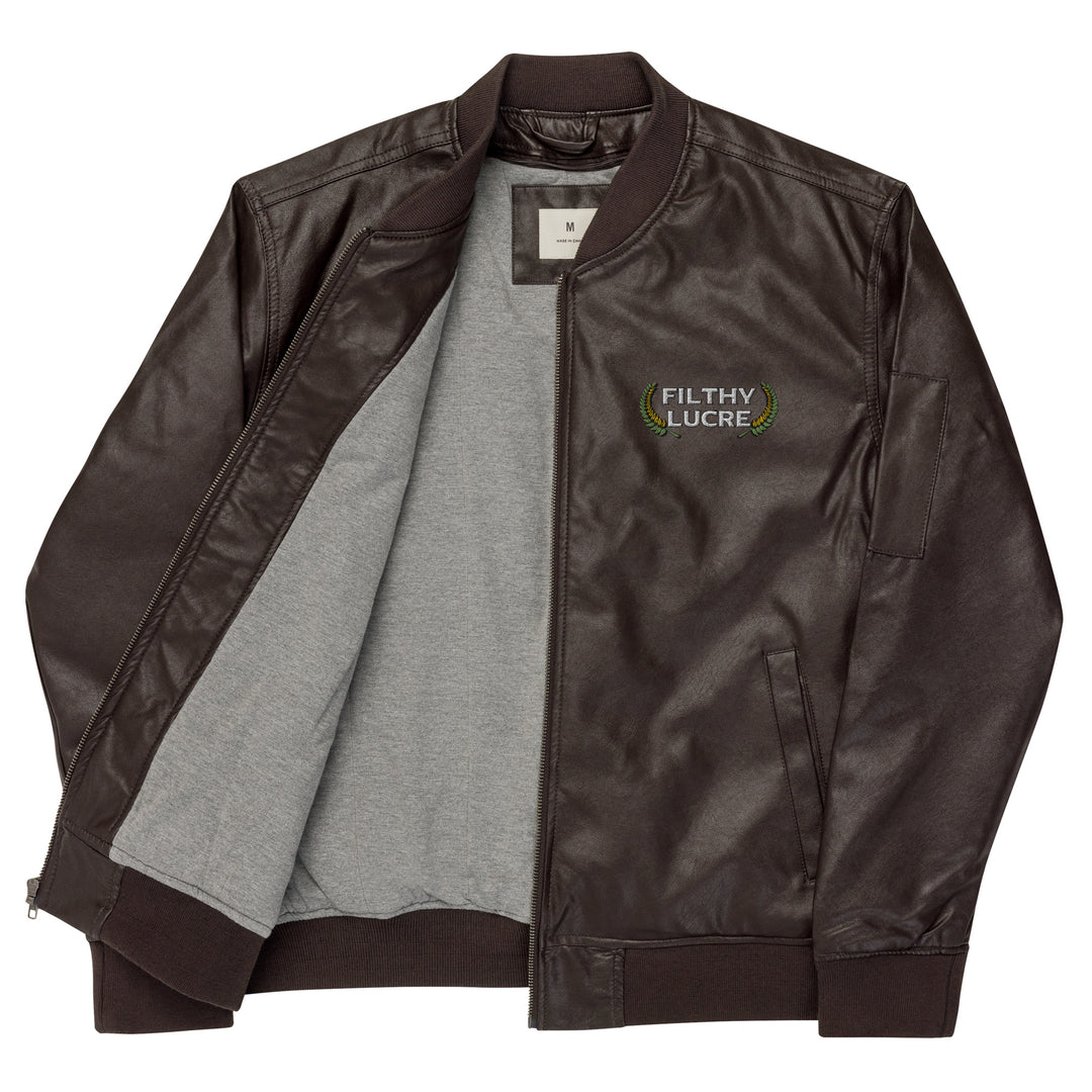 INFINITELY INFAMOUS INAUGURAL FAUX LEATHER BOMBER JACKET