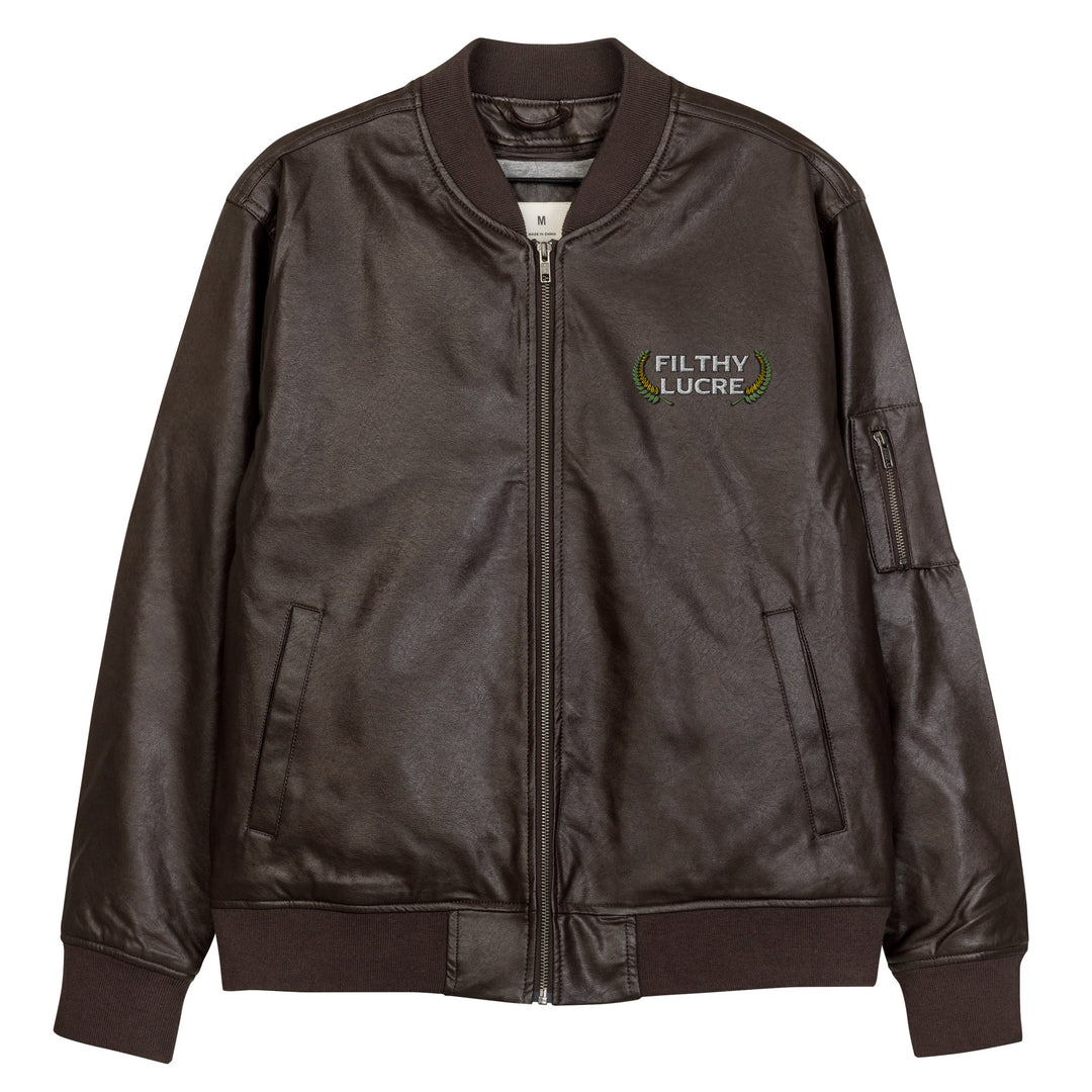 INFINITELY INFAMOUS INAUGURAL FAUX LEATHER BOMBER JACKET